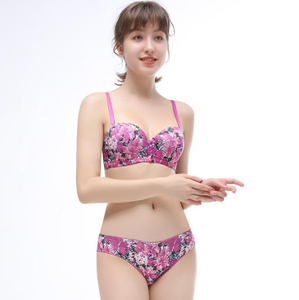 Flower Print Strapless Bra Panty Sets