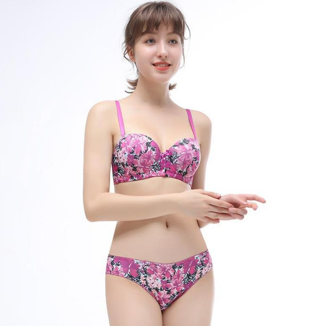 Flower Print Strapless Bra Panty Sets