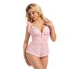 Women's Sexy Lingerie Set Lace Flower Mesh Bodysuit Teddy Baby Dolls Panty Teddy Lingerie With Button